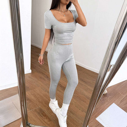 Sports Yoga Solid Color Two-piece Suit For Women