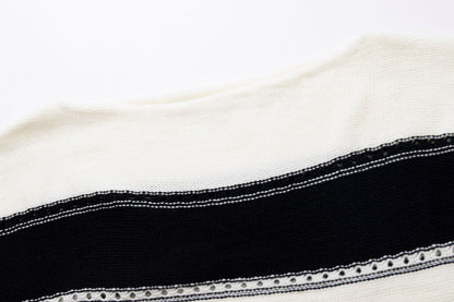Women's One-neck Striped Openwork Knitted Sweater