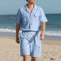 Men's Casual Solid Color Short Sleeve Shorts Suit