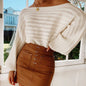 One-shouldered openwork knit sweater