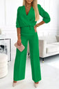 Women's Solid Color And V-neck Two-button 2-piece Trousers Suit