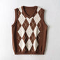 New V-neck knitted vest with plaid knitting