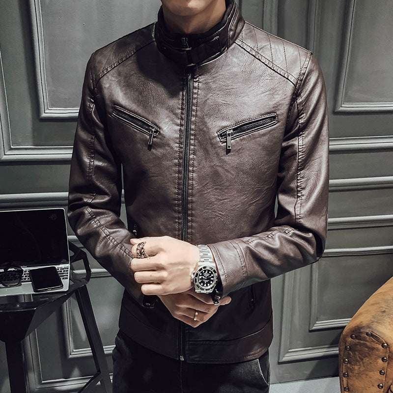 Leather jacket men's leather zipper cardigan men's jacket