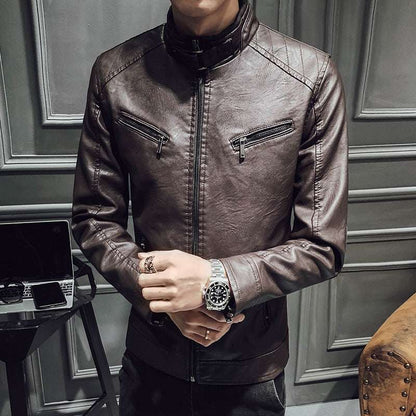 Leather jacket men's leather zipper cardigan men's jacket