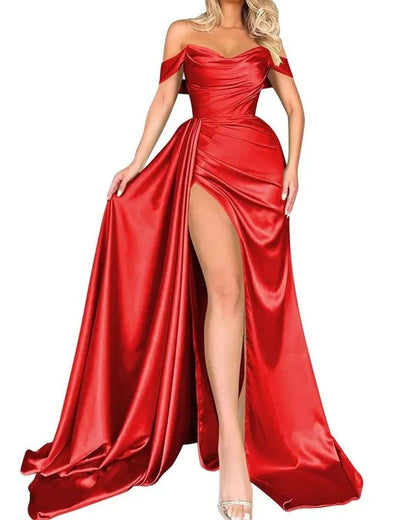 Banquet High Slit Sexy Host Off-shoulder Slimming Party Evening Dress