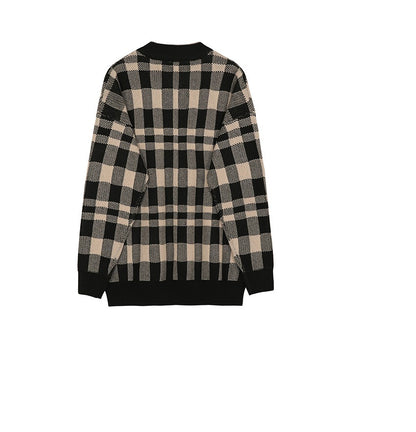 Trend Personality Men's V-neck Plaid Sweater