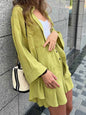 Women's Solid Color Cardigan Breasted Top Fashion Shorts Two-piece Set