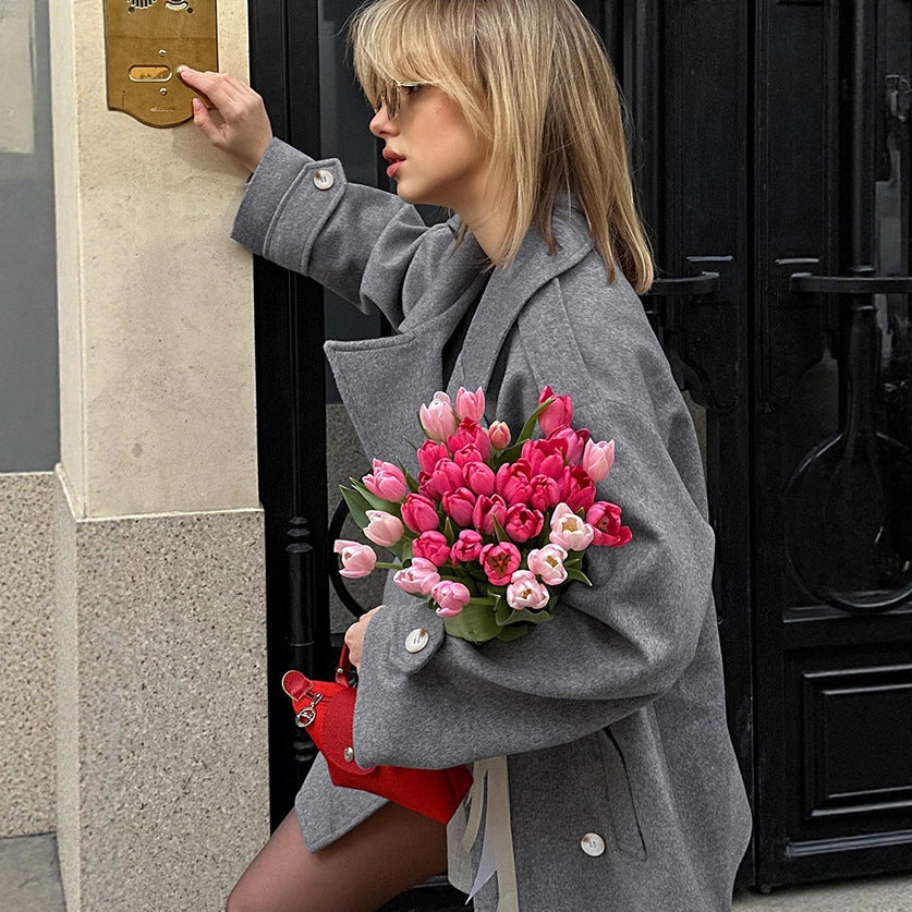 Idle Style Fashionable All-match Mid-length Woolen Women's Suit Jacket