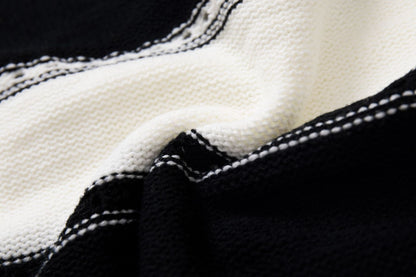 Women's One-neck Striped Openwork Knitted Sweater
