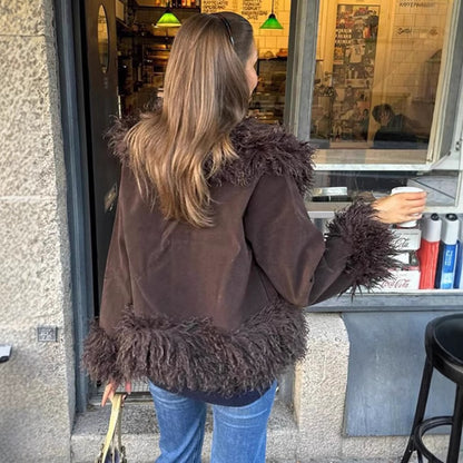 Women's Fashionable Warm Wind-resistant Wool Splicing Coat