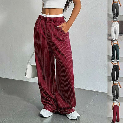 Stripe Printed Trousers Fashion High Waist Straight Leg Pants With Pocket Zipper Casual Suit Pants For Women