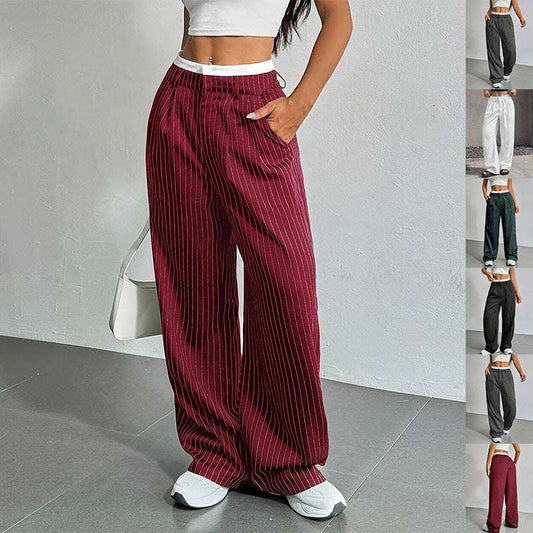 Stripe Printed Trousers Fashion High Waist Straight Leg Pants With Pocket Zipper Casual Suit Pants For Women