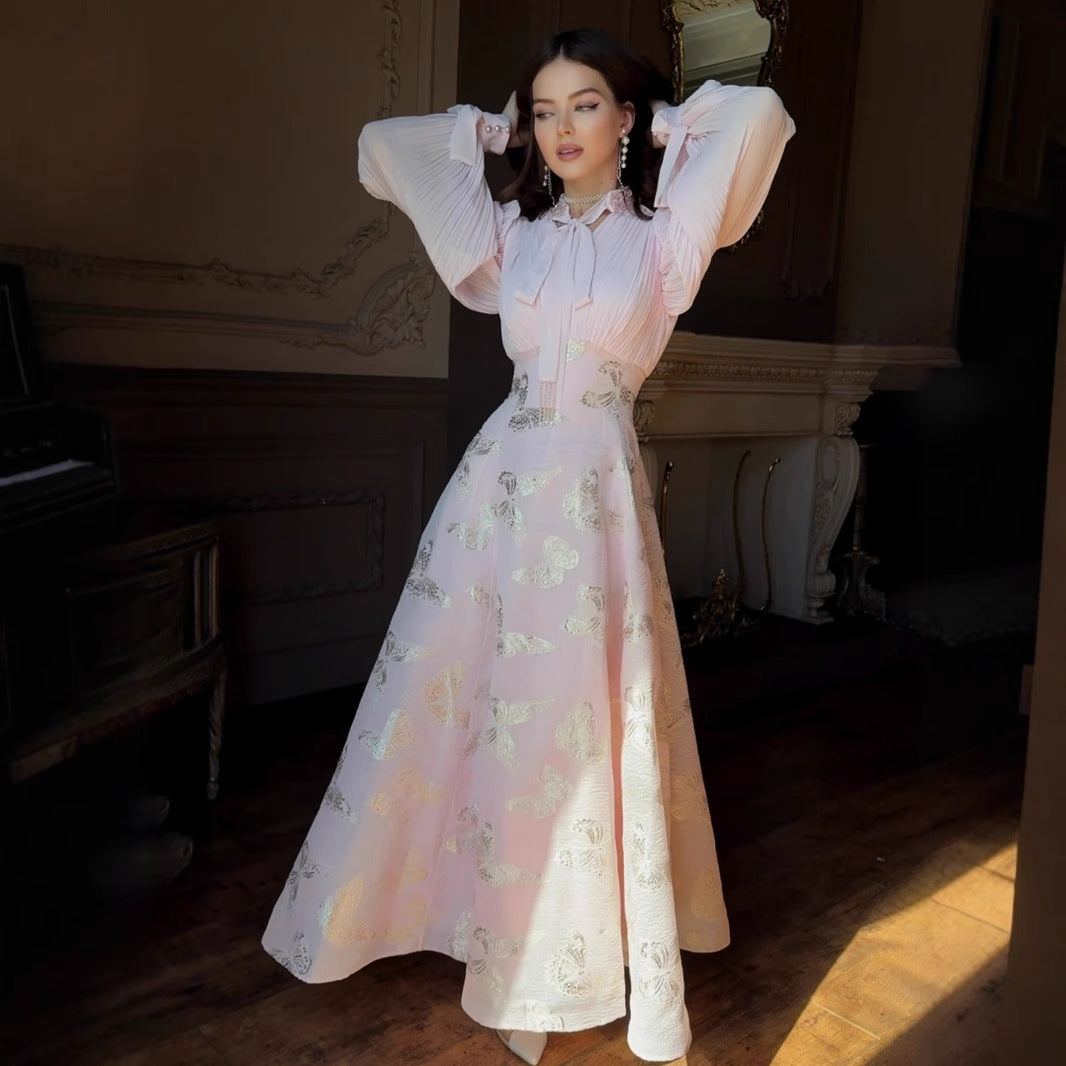 Elegant Long Sleeve Butterfly Bronzing Dress