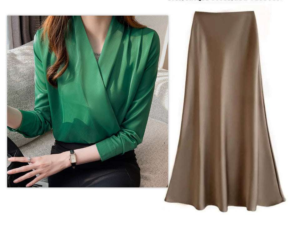 Satin Long Sleeve Women's Spring And Autumn Chiffon Shirt