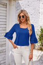 Square Collar Ruffled Half Sleeve Solid Color Loose T-shirt