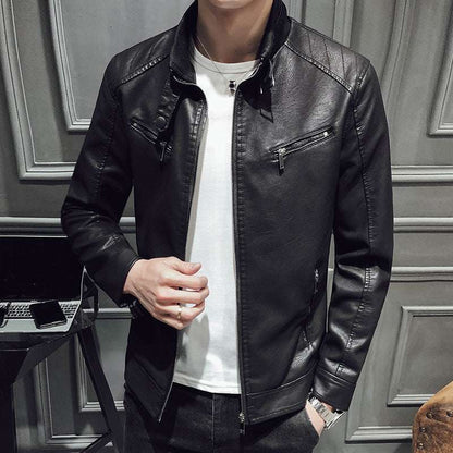 Leather jacket men's leather zipper cardigan men's jacket