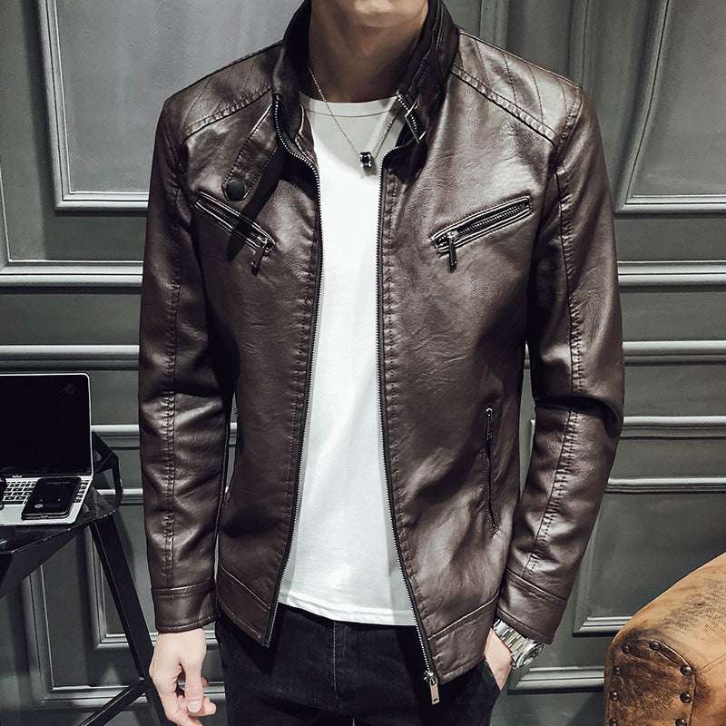 Leather jacket men's leather zipper cardigan men's jacket