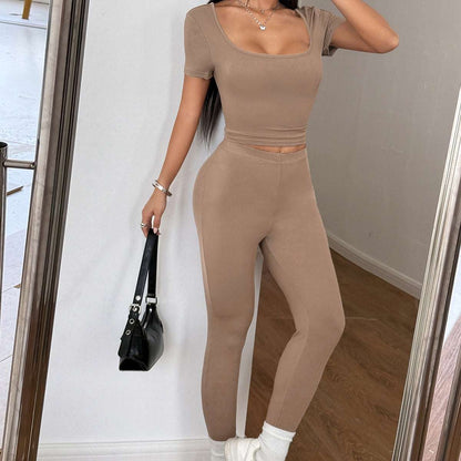 Sports Yoga Solid Color Two-piece Suit For Women