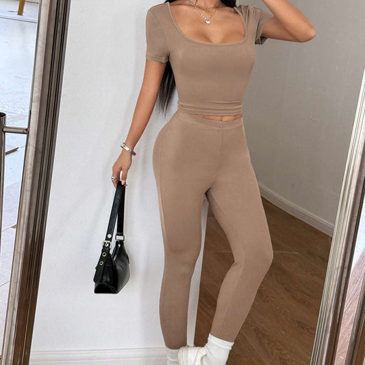 Sports Yoga Solid Color Two-piece Suit For Women