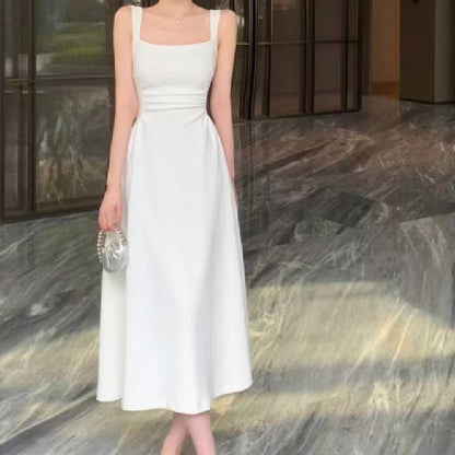 Slim Fit Style Slimming White Suspender Dress