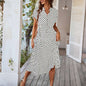 Temperament Leisure Vacation Style Polka Dot Print High Waist Lace-up Dress