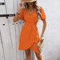 Summer V-neck Short-sleeved Dress Ins Fashion Tight-Waisted Beach Dresses Women's Clothing