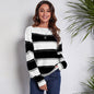 Women's One-neck Striped Openwork Knitted Sweater