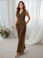 V-neck Sleeveless High Waist Women's Pants Suit