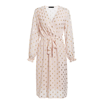 Lantern sleeve belt midi dress