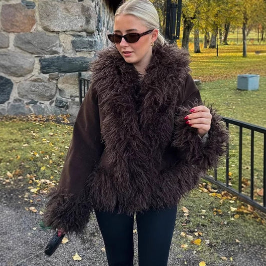 Women's Fashionable Warm Wind-resistant Wool Splicing Coat