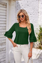 Square Collar Ruffled Half Sleeve Solid Color Loose T-shirt