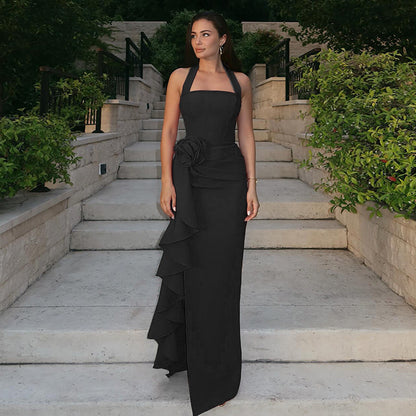 Elegant Slim Three-dimensional Flower Split Dress