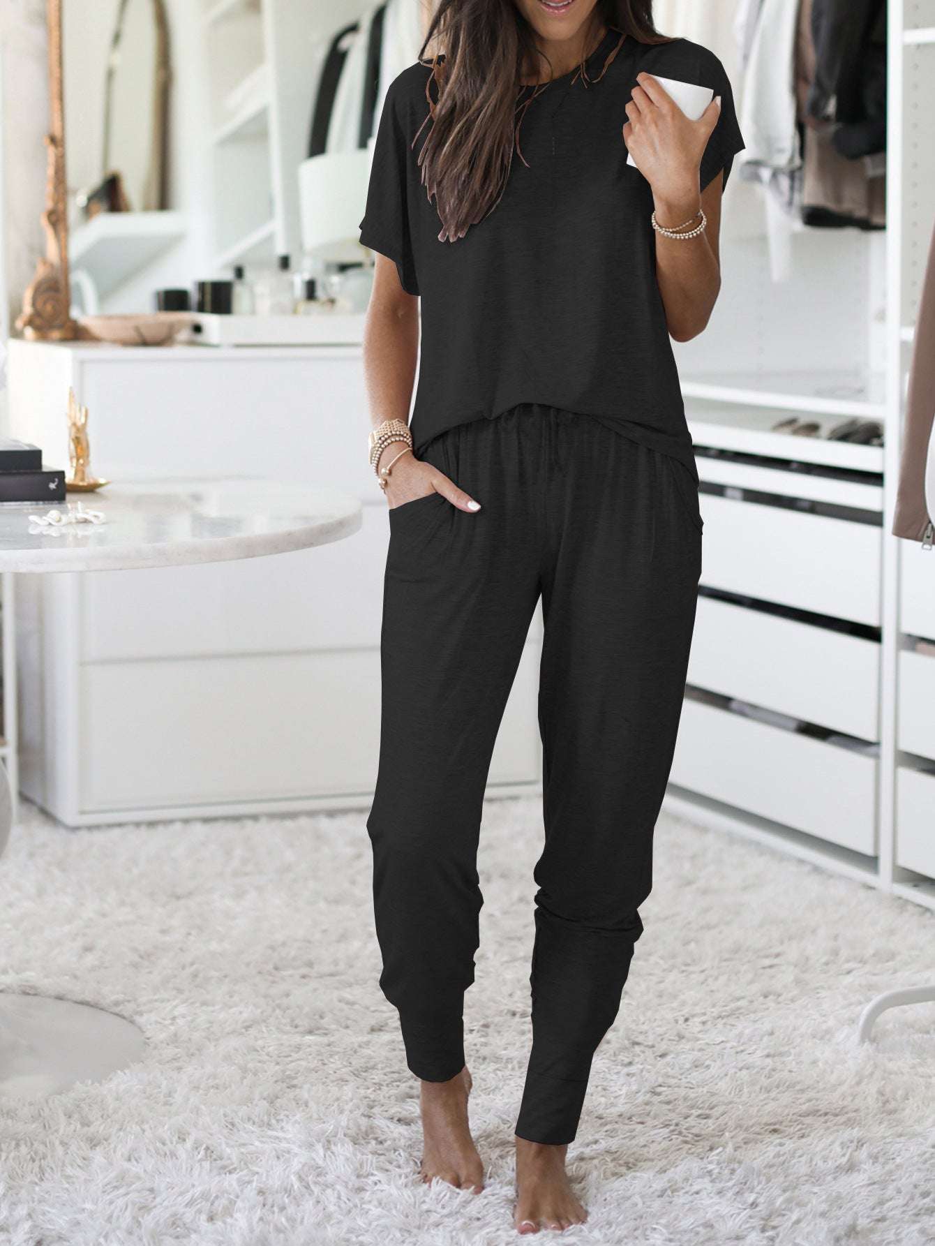 Round Neck Short Sleeve Loose Outfit