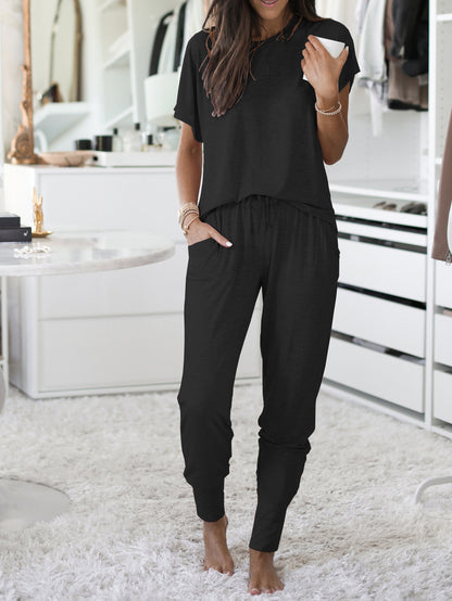Round Neck Short Sleeve Loose Outfit