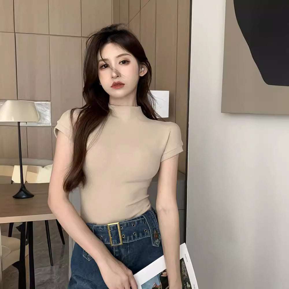 Pure Desire Style Half Turtleneck T-shirt For Women