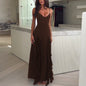 Strap Temperament V-neck Holiday Split Ruffled Dress
