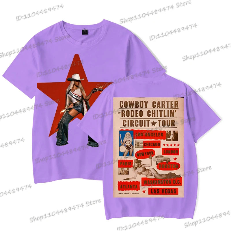 Vintage Beyonce Cowboy Carter Tour T-shirt 2025 New Men Women Fashion Short Sleeve Tops Tees Beyonce Male Female Streetwear