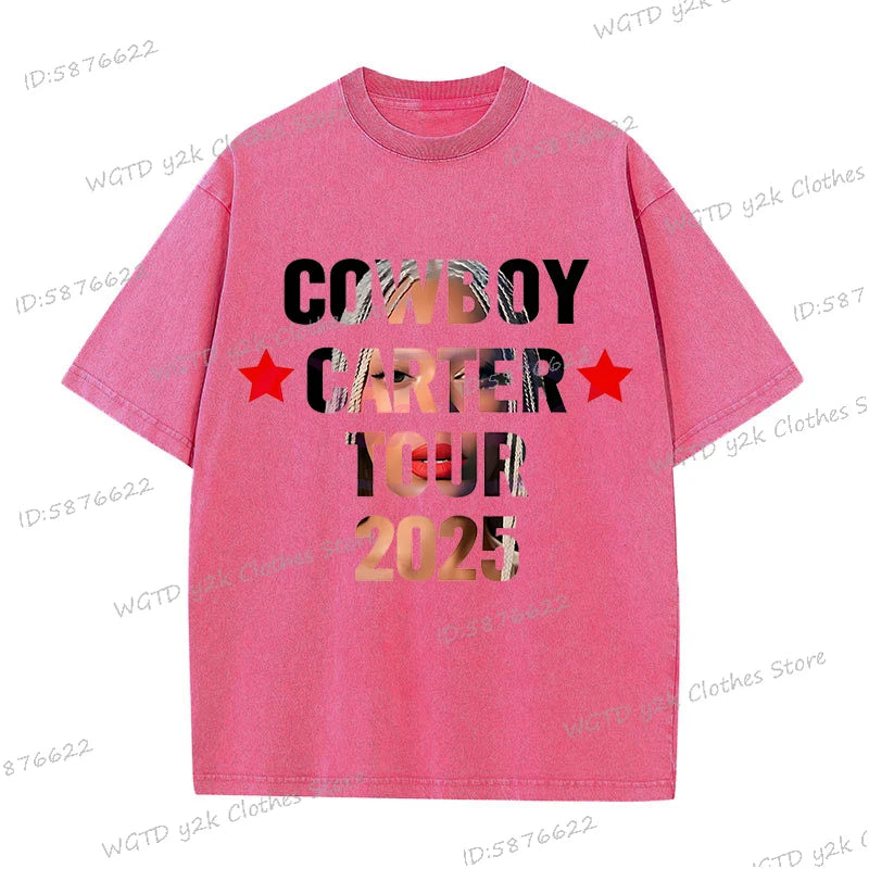 Fashion Singer Beyonce Cowboy Carter Tour New Washed T Shirt  Funny Harajuku Graphic Men Women 100% Cotton Loose Tops Tees