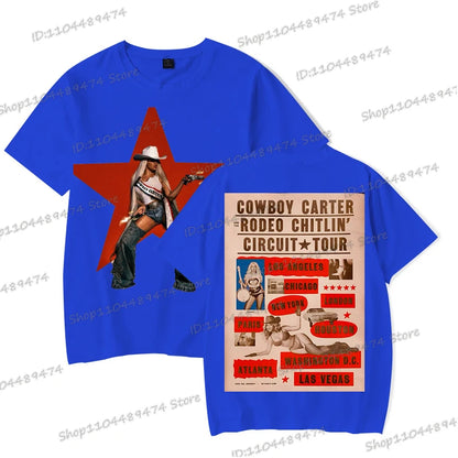 Vintage Beyonce Cowboy Carter Tour T-shirt 2025 New Men Women Fashion Short Sleeve Tops Tees Beyonce Male Female Streetwear