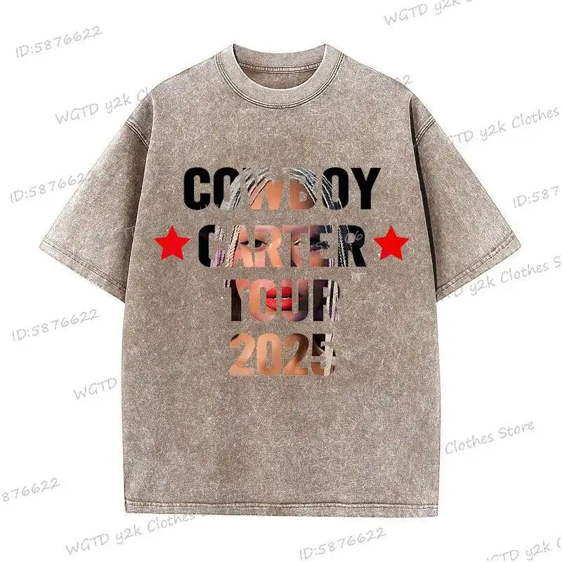 Fashion Singer Beyonce Cowboy Carter Tour New Washed T Shirt  Funny Harajuku Graphic Men Women 100% Cotton Loose Tops Tees