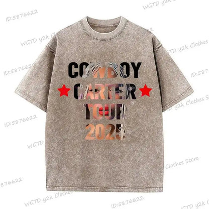 Fashion Singer Beyonce Cowboy Carter Tour New Washed T Shirt  Funny Harajuku Graphic Men Women 100% Cotton Loose Tops Tees