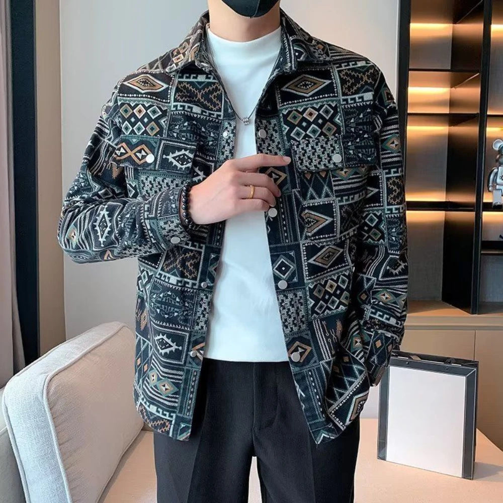 Cowboy Coat for Men Autumn Cargo with Print Denim Jackets Man Cowgirl Fashion Joker Trendy Washed Rock Korean Popular Clothes