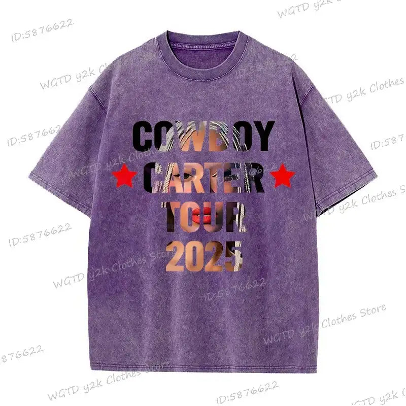 Fashion Singer Beyonce Cowboy Carter Tour New Washed T Shirt  Funny Harajuku Graphic Men Women 100% Cotton Loose Tops Tees