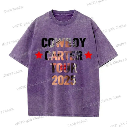 Fashion Singer Beyonce Cowboy Carter Tour New Washed T Shirt  Funny Harajuku Graphic Men Women 100% Cotton Loose Tops Tees
