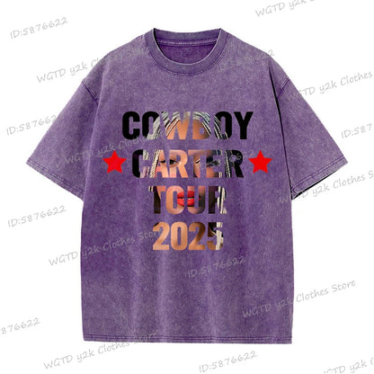 Fashion Singer Beyonce Cowboy Carter Tour New Washed T Shirt  Funny Harajuku Graphic Men Women 100% Cotton Loose Tops Tees