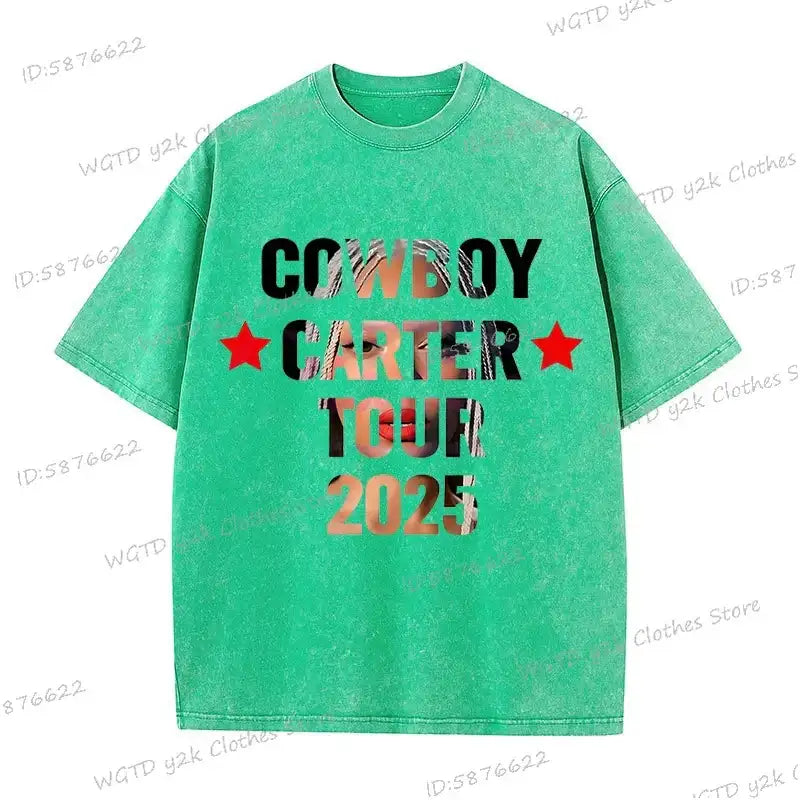 Fashion Singer Beyonce Cowboy Carter Tour New Washed T Shirt  Funny Harajuku Graphic Men Women 100% Cotton Loose Tops Tees