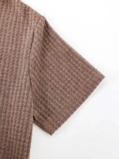 Fashion trend Summer boys short-sleeved T-shirt blazer elastic waist brown casual comfortable breathable shorts two-piece set