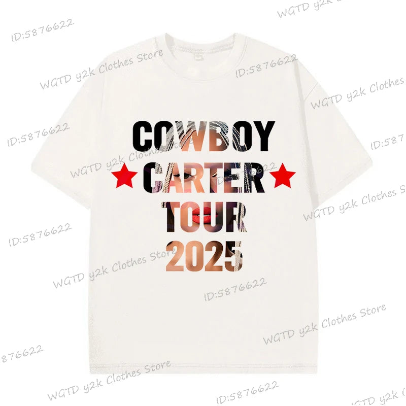 Fashion Singer Beyonce Cowboy Carter Tour New Washed T Shirt  Funny Harajuku Graphic Men Women 100% Cotton Loose Tops Tees