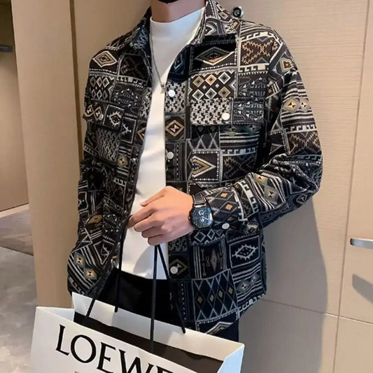 Cowboy Coat for Men Autumn Cargo with Print Denim Jackets Man Cowgirl Fashion Joker Trendy Washed Rock Korean Popular Clothes