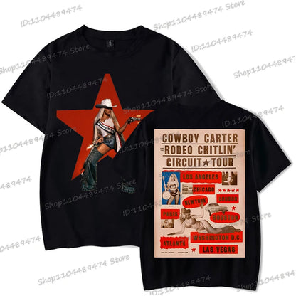 Vintage Beyonce Cowboy Carter Tour T-shirt 2025 New Men Women Fashion Short Sleeve Tops Tees Beyonce Male Female Streetwear